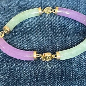 14K Gold, Green and Purple Jade Bracelet